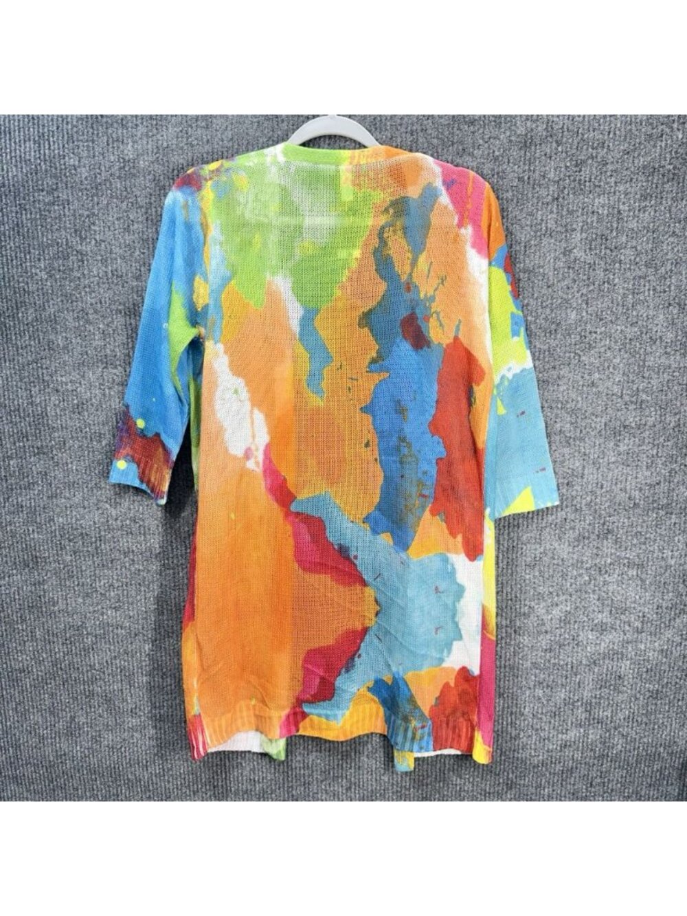 Ethyl Paint Splatter Cardigan Women’s S/M Multicolor Open Front Knit 3/4 Sleeve - Picture 4 of 10